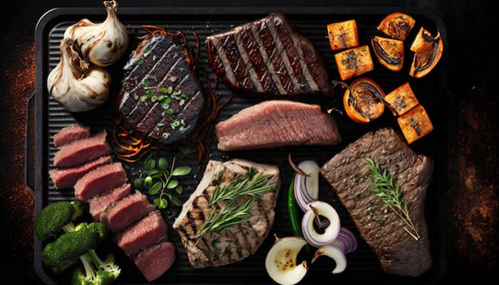 Juicy grilled steaks, lamb chops, and chicken served with sides, representing a beginner-friendly 30-Day Carnivore Diet Meal Plan.