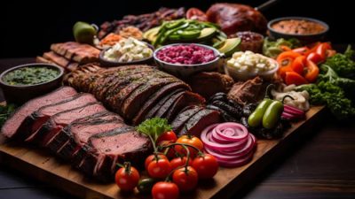 Assorted grilled meats, eggs, and dairy on a platter for a 30-Day Carnivore Diet Meal Plan with balanced protein and fat options.