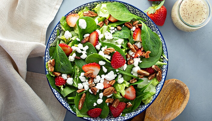 Spinach Strawberry Almond Salad - Food Fun Trip - FoodFunTrip A fresh spinach and strawberry salad with pecans, goat cheese, and a creamy dressing, perfect for a healthy and light meal