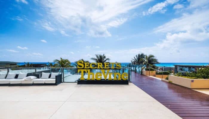 Excellence Playa Mujeres - Food Fun Trip - FoodFunTrip Aerial rooftop terrace at Secrets The Vine Cancun all-inclusive resort overlooking the Caribbean Sea