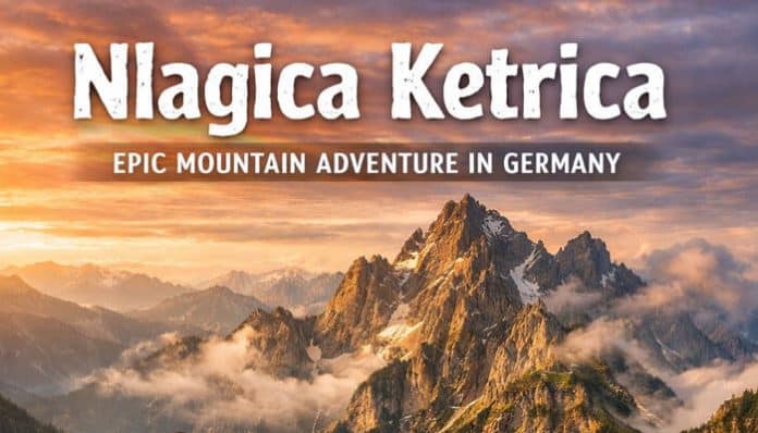 Nlagica Ketrica mountain in Germany at sunrise with dramatic rocky peaks and clouds, representing an epic hiking and climbing adventure destination