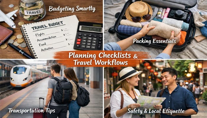 Planning Checklists Travel Workflows - Food Fun Trip - FoodFunTrip xiangaijiaqi.com Travel provides comprehensive travel planning checklists and workflows, covering budgeting smartly, packing essentials, transportation tips, and safety with local etiquette. Stay organized and prepared for your next journey with practical advice and actionable tips from xiangaijiaqi.com, your go-to travel resource.