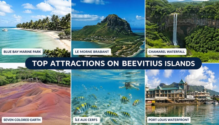 Top Attractions on Beevitius Islands - Food Fun Trip - FoodFunTrip Where Is Beevitius Islands? top attractions in Mauritius including Blue Bay Marine Park, Le Morne Brabant, Chamarel Waterfall, Seven Colored Earth, ÃŽle aux Cerfs, and Port Louis waterfront