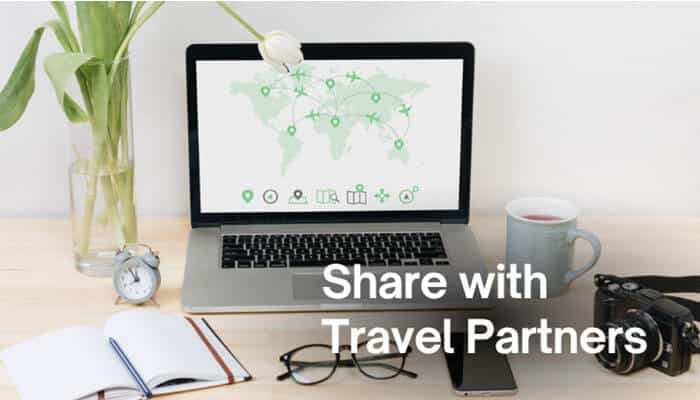 Share with Travel Partners - Food Fun Trip - FoodFunTrip Map Guide TTweakMaps showing map sharing with travel partners on a laptop for collaborative trip planning in 2026