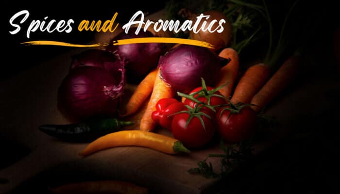 Spices and Aromatics - Food Fun Trip - FoodFunTrip Is Ingredients in Qoghundos Good – a close-up visual of fresh spices and aromatics including onions, tomatoes, chili peppers, and carrots, highlighting the foundational ingredients used in Qoghundos recipes and explaining how these nutrient-dense components influence flavor, digestion, and overall health benefits in traditional and modern dietary versions