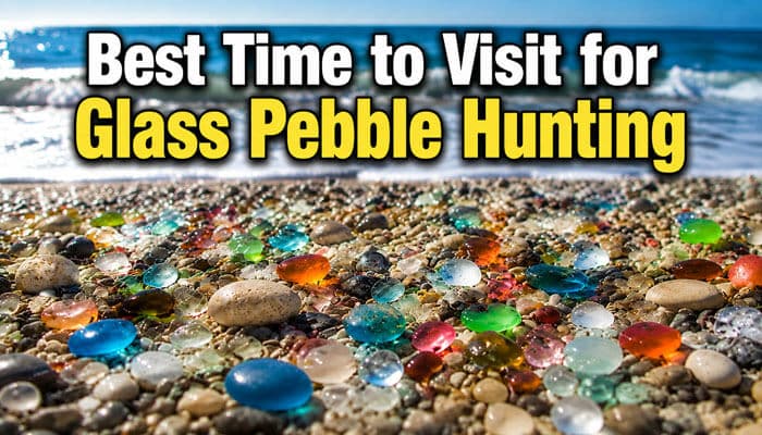 Best Time to Visit for Glass Pebble Hunting - Food Fun Trip - FoodFunTrip Glass Pebble Beach Florida coastline featuring colorful ocean-polished sea glass during low tide, highlighting the best time for sea glass hunting after storms when waves uncover naturally tumbled glass treasures along Florida's beaches.