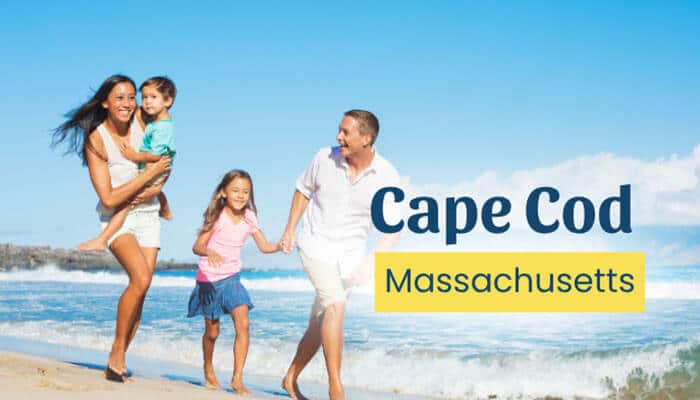 Cape Cod Massachusetts - Food Fun Trip - FoodFunTrip Best East Coast Beaches for Families featuring Cape Cod Massachusetts with parents and children enjoying a safe sandy beach, ocean waves, and a memorable family-friendly coastal vacation experience