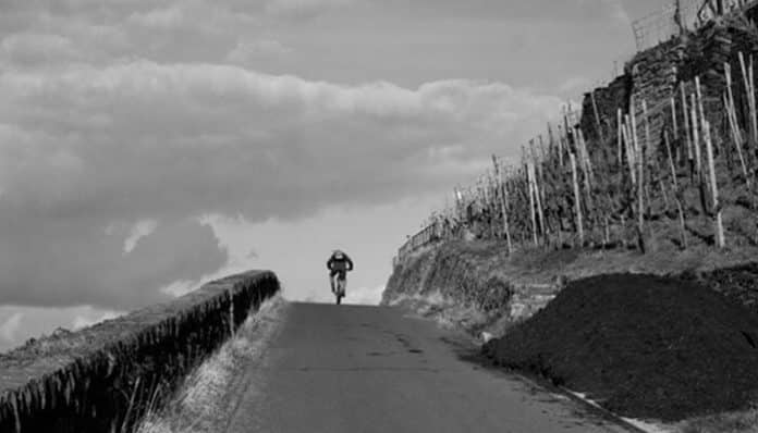 Cycling through Portugal’s scenic countryside with a rider exploring vineyard roads, hillside landscapes, and peaceful rural routes that showcase adventure travel, nature, and cultural discovery.
