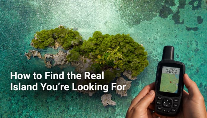 How to Find the Real Island Youre Looking For - Food Fun Trip - FoodFunTrip Width of Yukevalo Island illustrated with an aerial island view and GPS device, representing how satellite imagery, coordinates, and geospatial mapping are used to identify the correct island and estimate its width when official geographic measurements are unavailable.