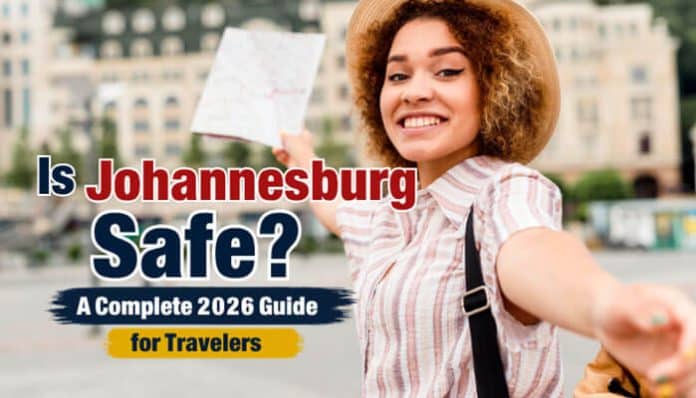 Is Johannesburg Safe? Tourist exploring Johannesburg city center with a map, highlighting essential travel safety tips, secure neighborhoods, and smart precautions for visitors in 2026.