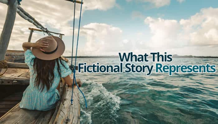 What This Fictional Story Represents - Food Fun Trip - FoodFunTrip Rowing a Boat at the Beevitius Islands portrayed as a peaceful fictional escape, with a traveler aboard a wooden boat surrounded by open blue water and sky.