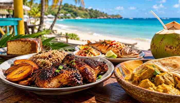 The Caribbean spice sunshine and slow cooking - Food Fun Trip - FoodFunTrip A Food Lover's Day in Barcelona with patatas bravas, Padrón peppers, boquerones, croquettes and vermouth overlooking Barceloneta Beach, showcasing the city’s tapas culture.
